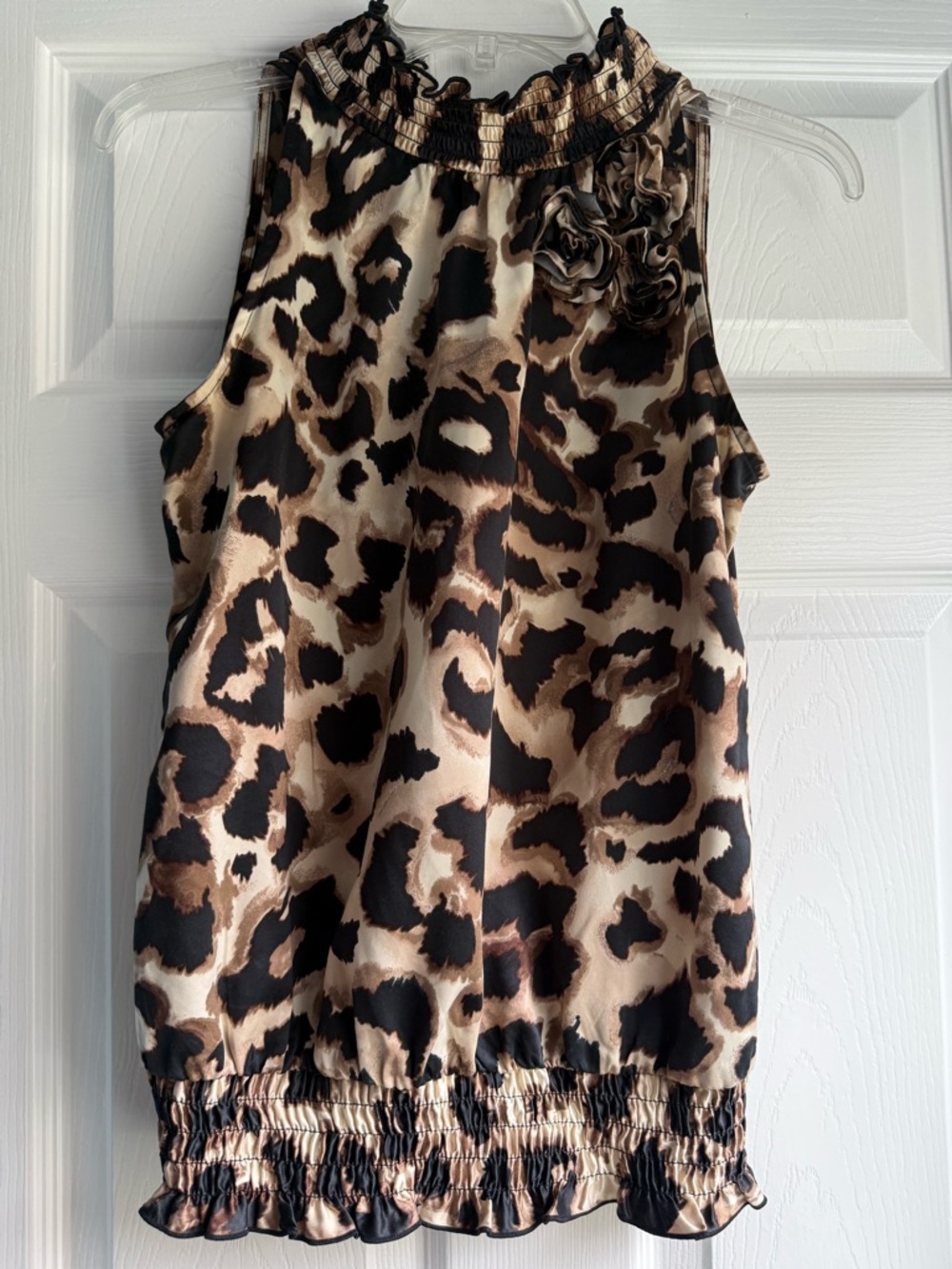 BCX Leopard-Pattern Sleeveless Top in Brown, Black, Cream